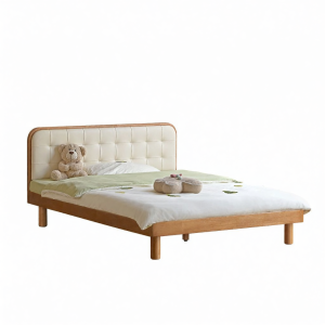 WEISHA | Childrens Solid Wood Single Bed with Soft Back Simple and Log Style Floor Bed