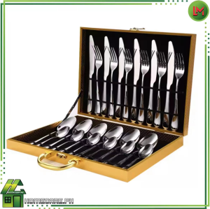 Stainless Steel Cutlery Western Silver Spoon Forks And Knives Cutlery Box of 24Pcs