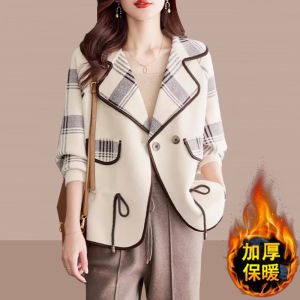 Áo Khoác Len Kẻ Caro Hai Mặt Dày Cho Nữ Phong Cách Hàn Quốc Thường Ngày Mùa Đông 2024 Áo Khoác Ngoài Mềm Mại Thoải Mái