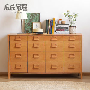 Nordic Style Solid Wood Storage Cabinet Vintage Chest of Drawers Living Room Wall-Mounted Storage Cabinet Cherry Wood Material