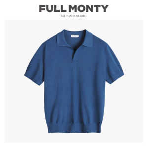 Denim Blue V-Neck Knitted Polo T-Shirt