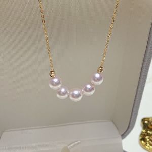 Montagne Jewelry 18K Gold Necklace Elegant Design Pure Gold Fine Jewellery Natural 7-7.5mm White Pearl Necklace
