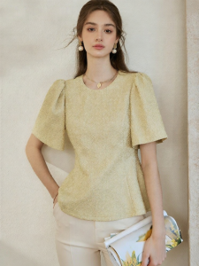 Roey s house | Textured Fitted Shirt with Puff Sleeves and Waist-cinching for Women
