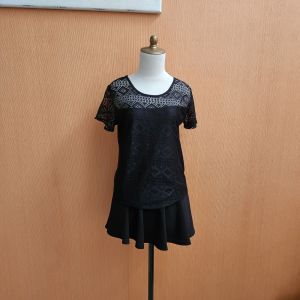 atasan wanita hitam lace LIAN FU SHI cewek M lengan pendek
