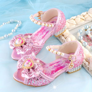 รองเท้าแตะส้นสูงประดับเพชรสำหรับเด็กผู้หญิง ส้นนุ่ม รองเท้าแตะแฟชั่นฤดูร้อนสำหรับเด็ก รองเท้าแตะทรงปากปลา