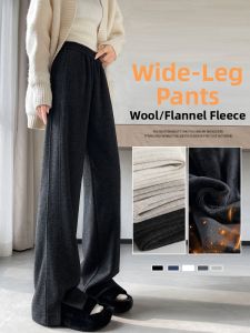 Herringbone Patterned Trousers High Waist Straight Fit Flannel Wool Lined