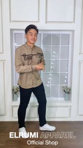 Baju Koko Pria Lengan Panjang Cassual Hitam Kombinasi Batik Motif Zoled