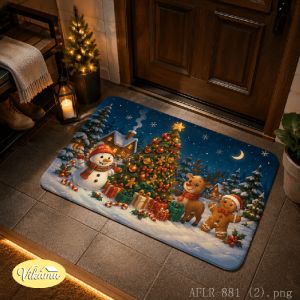 VIKAMA Christmas Happy New Year Welcome Doormat Indoor Outdoor Kitchen Bedroom Non Slip Flannel Entrance Floor Rug Home Decor