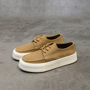 Fall New Style Mens Casual Shoes Retro Lace-Up Low-Top Soft Bottom Thick Bottom Leather Shoes Breathable round Toe Rubber Sole