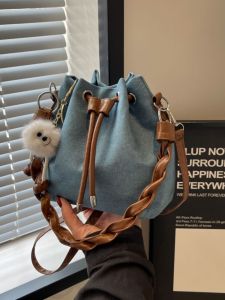This Years Popular Bag Womens 2024 New Arrival Trendy Fashion Casual Denim Shoulder Bag Work Clothing Cross Body Bucket Bag