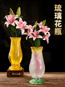 Colored Glaze Lotus Bottle Buddha Worship Vase Guanyin Water Purification Dried Flower Vase Water Culture Home Ornaments Buddhist Hall Worship Buddha Utensils
