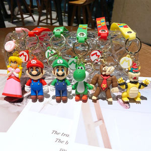 ZEEMIN Christmas Halloween Super Mario Bros Figure Keychain Cute Cartoon Figures Pendant Keychains Game Character Charm Keyring Ornaments Key Accessories