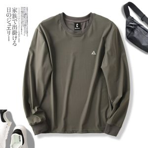 Japanese Style Spring/Summer Men Plaid Fabric Outdoor Casual Breathable Full Elastic Force Plaid Quick-Drying Long-Sleeved T-shirt Mens T