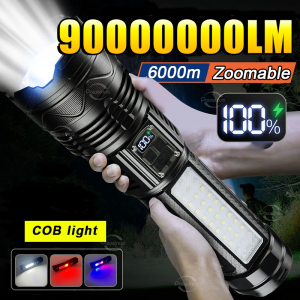9000000LM Super Powerful LED Flashlights Strong Light Outdoor Long Range 6km Torch Recharheable Tactical Flashlight Camping Lamp