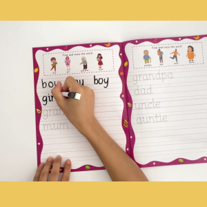 Reusable Word Writing Practice Book for Kids Wipe-Clean Handwriting Workbook 18 Pages Early Learning Writing Book with Reusable Tracing Practice 21×28cm