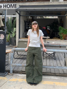 เสื้อยืดคอกลมแขนสั้นผ้าฝ้ายผสมทรงหลวมสไตล์อเมริกันย้อนยุคสำหรับผู้หญิง แฟชั่นฤดูร้อน เสื้อตัวบนอเนกประสงค์