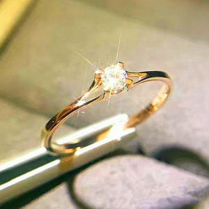 Huitan Minimalist Womens Wedding Rings with 4MM Cubic Zirconia Simple Elegant Female Finger Accessory Engagement Bands Jewelry
