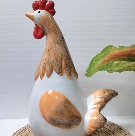 ตุ๊กตาไก่เซรามิกครอบครัวไก่ส้มคอยาว สำหรับแต่งสวน
