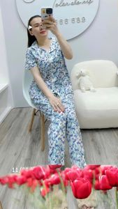 Đồ bộ Tolen nữ pyjama tay ngắn in hoa