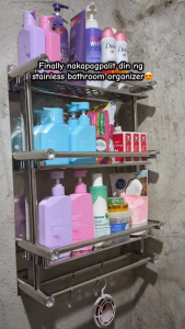 Rtong Stainless Steel 3-Layers Bathroom Shelf Bathroom Towel Rack Wall Mounted Organizer Shelf Rack Rustproof With Hooks