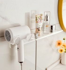 Bathroom Wall Mounted Hair Dryer Holder Multi-Functional Storage Rack No Drilling Required Versatile Household Organizer
