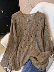 AIYITI | Loose & Casual Openwork Long Sleeve Knit Sweater for Plus Size Women