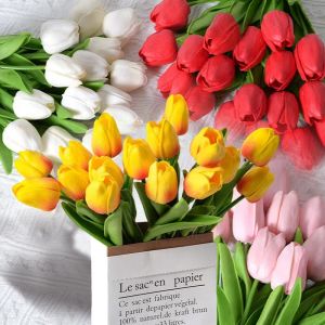 1/5/10PCS PU Tulip Artificial Flower Real Touch Bouquet Fake Flower for Wedding Birthday Party Home Garden Decoration