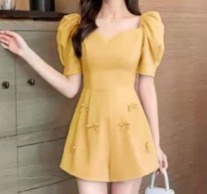 ●ECLAIRE● 003 Jumpsuit Playsuit Romper Sabrina Pendek Ribbon Pita Timbul Korea Kasual Casual Santai Imut Import bios