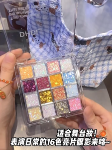 SG Stock 16 Colors Gel Sequin Eyeshadow Palette Shiny Sparkling Shimmer Pigmented Glitter Party Performance Stage Makeup
