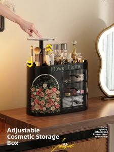 Meisda Cosmetic Storage Box Desktop Dustproof Makeup Brush Organizer Rack Tube Acrylic Vintage Style Elliptical Shape Pet Material