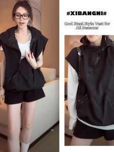 Drawstring Hoodie Vest Casual Sporty Workwear