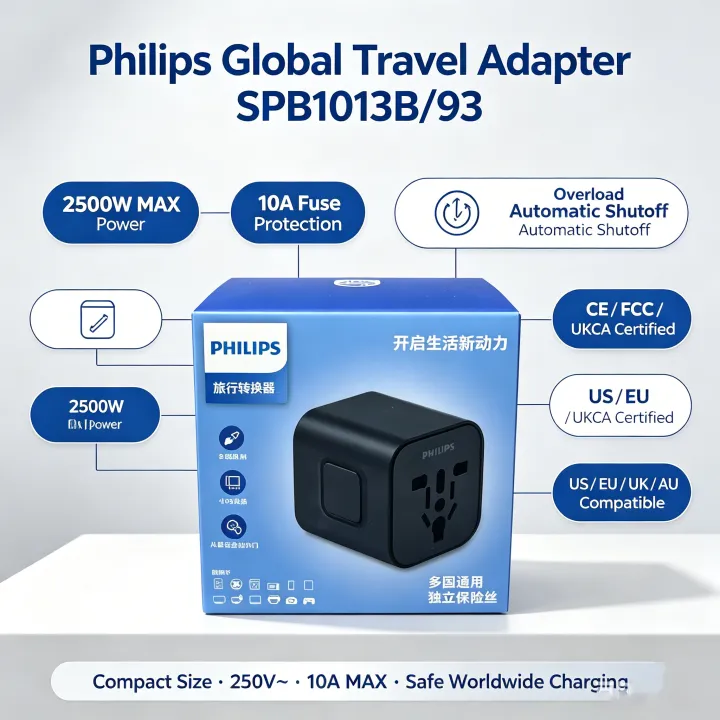 Philips | Philips Global Travel Adapter Philips Universal Conversion Socket US/EU/Aus/UK Adaptor