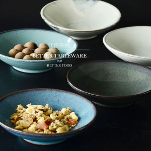 Nordic Minimalist Retro Large Ceramic Plate Home Use Dinnerware Dessert Dry Fruit Bone Plate Cold Dish Plate Pure Color round Shape