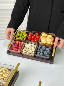 Luxurious Acrylic Fruit Plate for Living Room Tea Table Snacks Partitioned Dessert Dry Fruit Plate Home Use Wedding Supplies
