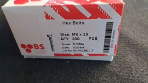 น็อตตัวผู้เกลียวมิล สแตนเลสเกรด 304 เบอร์ 13# ขนาด M8x25mm เกลียวตลอด 1.25mm น็อตปากตายเบอร์ 13 ยาว25mm น็อตไทยยี่ห้อ BSF แข็งแรงได้มาตรฐาน