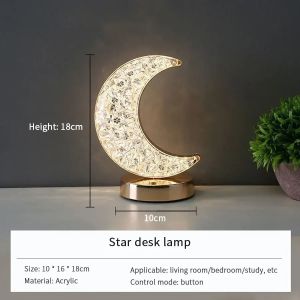 Touch Control Crystal Diamond Moon Night Light USB Rechargeable LED Table Lamp for Bedroom Home Decor Kids Present