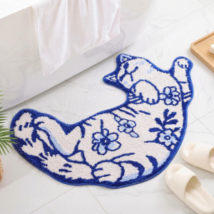 Thảm Trải Sàn Phòng Tắm Hình Mèo Họa Tiết Hoa VIKAMA Chống Trượt Thấm Nước Dành Cho Người Yêu Thú Cưng Trang Trí Nhà Cửa