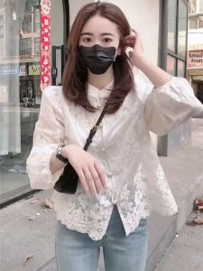 SHIMO | Traditional Modern Style Blended Shirt French Design Petite Size Embroidered High-end Jacket