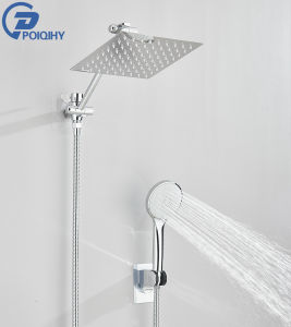 Chrome High Pressure Rainfall Shower Head/Handheld Combo with Extension Arm 6 Settings Handshower Height/Angle Adjustable