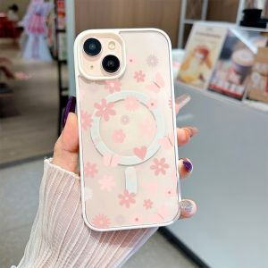 Transparent Magnetic Phone Case For iPhone 17 16 15 14 13 12 11 Pro XS Max X XR Plus Air Mini 16E 17E Floral print Back Cover