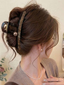 MENGWU | Chocolate Brown Leopard Pattern Round Pearl Hair Clip