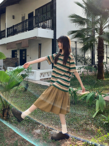 Chân váy NIHAOKANONG chữ A xếp ly cạp cao tôn dáng