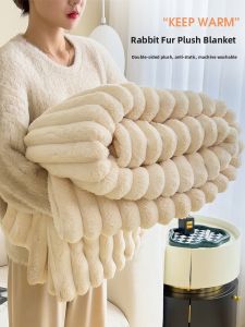 Thickened Rabbit Fur Blanket Long Hair Office Shoulder Wrap Small Blanket Winter Nap Blanket Sofa Blanket Flannel Cover Blanket