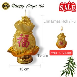 Lilin Sembahyang Emas Warna Emas Gold Motif Fu Hok Nyala 24 Jam