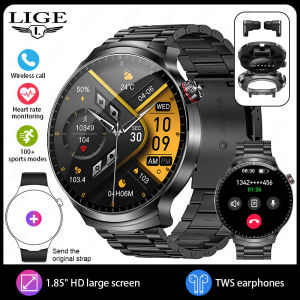 LIGE | LIGE New 2 in 1 Smart Watch With Earbuds Smartwatch TWS Bluetooth Earphone Heart Rate Blood Oxygen Monitor Sports Music Watches
