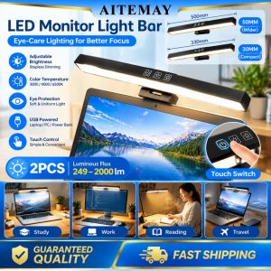 Aitemay Touch Control LED Monitor Light Bar 50cm 33cm Screen Hanging Lamp No Glare USB Powered Reading Light For Office Home
