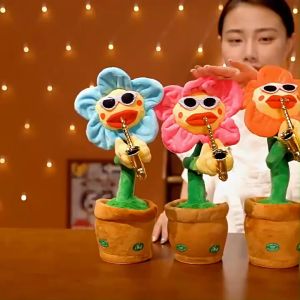 72 Songs Saxophone Dancing And Singing Flower Enchanting Sunflower Similar to Dancing Cactus Toy Soft Stuffed Plush Toys Funny Electric Toys Kids Birthday Party Toys 太阳花