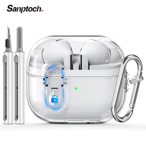 Sanptoch Compatible with Samsung Galaxy Bud 3 Pro Case / Buds3 Shockproof Casing with Secure Lock Clip Transparent TPU Galaxy Buds Pro 3 Protective Cover with Clean Pen