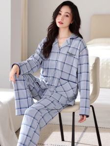 Victoria Moosy Pure Cotton Plaid Sleepwear Antibacterial Home Clothes Fashionable Spring Autumn Outwear Comfortable Sweatshirt