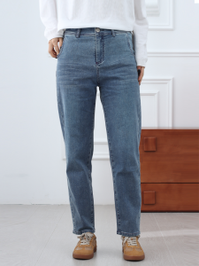 New Style High Waist Wide Leg Slimming Cotton Denim Jeans Womens Straight Washed Blue Jeans Comfortable Stretchy Trousers